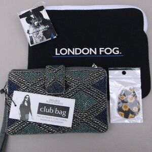 NWT Bamboo Trading Co. Beaded Club Bag + NWT London Fog iPad Sleeve + Earring st